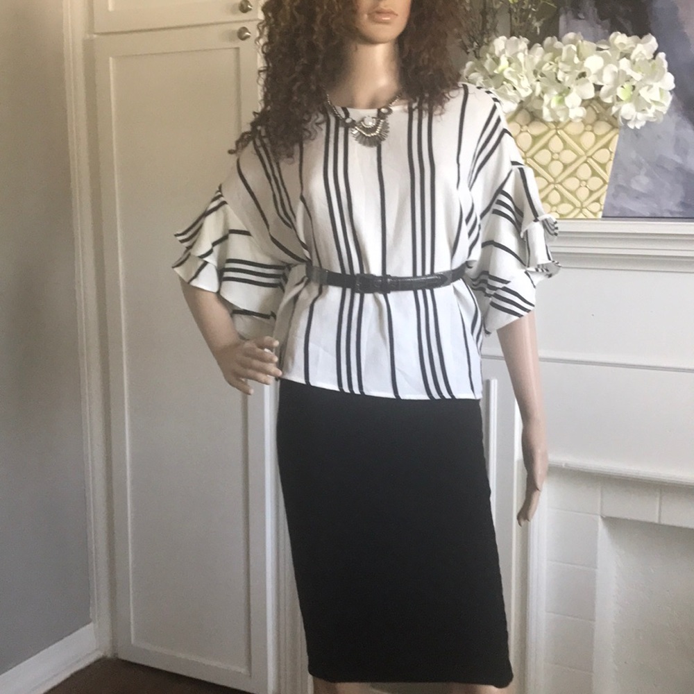 Striped Blouse with Ruffle Sleeves